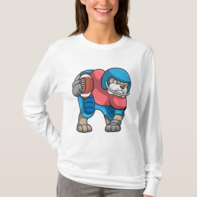 Bulldog beim Sport mit Fußball und Helm T-Shirt (Vorderseite)