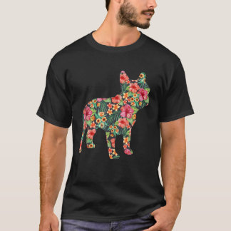 Bulldog Blume Funny Dog Silhouette Floral T-Shirt