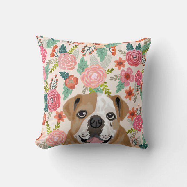 Bulldog-Blumenportraits Kissen (Vorderseite)