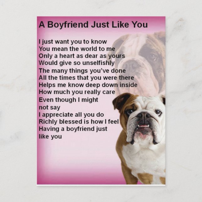 Bulldog Boyfriend Poem Postkarte (Vorderseite)