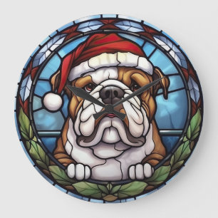 Bulldog Buntglas Weihnachten Große Wanduhr