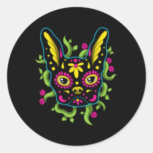 Bulldog Calavera Dia De Los Muertos Hunde Runder Aufkleber