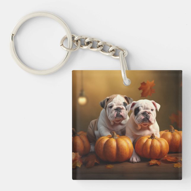 Bulldog Chiot Automne Citrouille de plaisir (Devant)