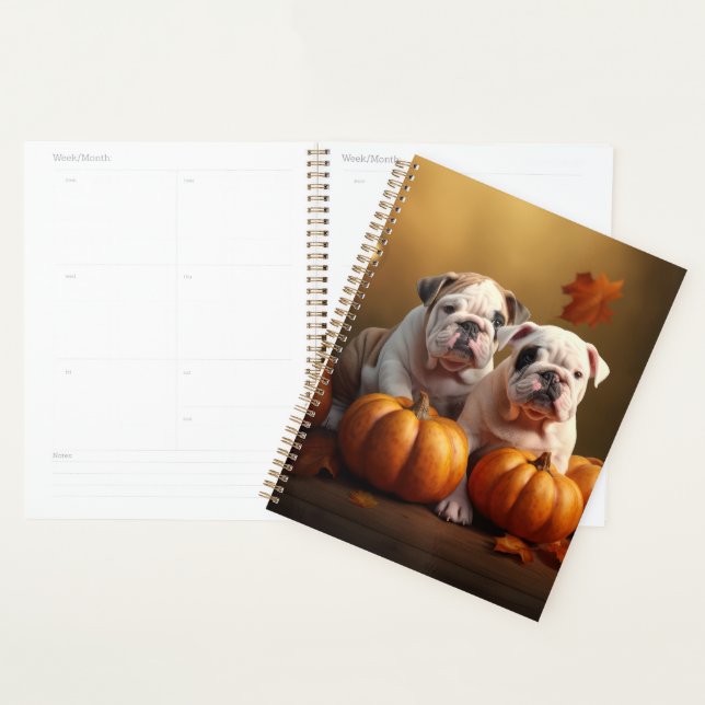 Bulldog Chiot Automne Citrouille de plaisir (Devant avec enveloppe)
