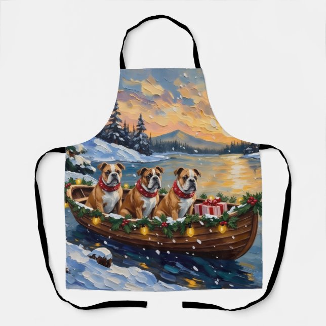 Bulldog Christmas Boat Holiday Schürze (Vorderseite)