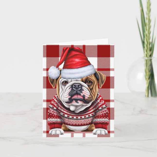 Bulldog Christmas Dog Red Kariert Weihnachten (Vorderseite)