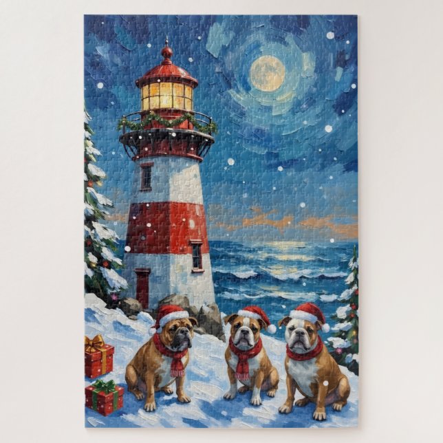 Bulldog Christmas Lighthouse Holiday (Vertikal)