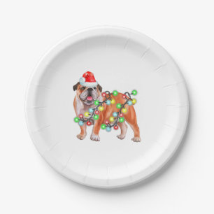 Bulldog Christmas Lights Weihnachtsmannmütze Xmas Pappteller