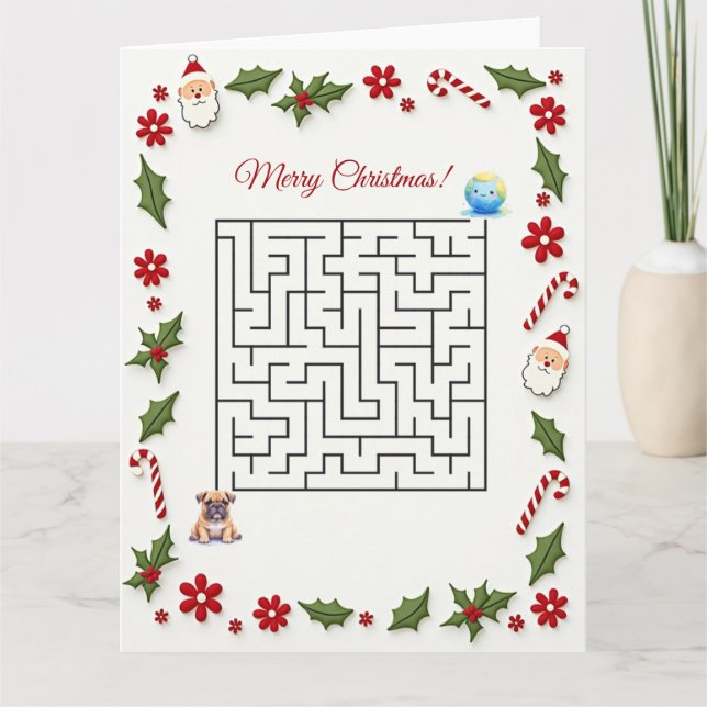 Bulldog Christmas Maze Puzzle Holiday Karte (Vorderseite)