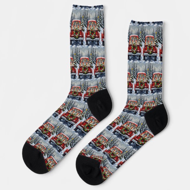 Bulldog Christmas Red Truck Holiday Socken (Linkes Detail)