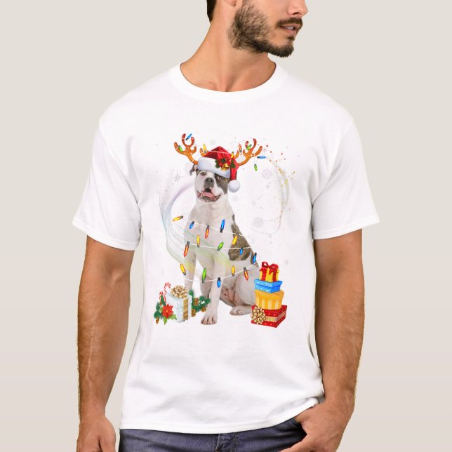 Bulldog Christmas Reindeer T-Shirt (Vorderseite)