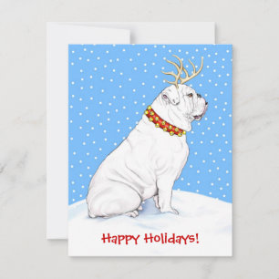Bulldog Christmas Reindeer White Einladung