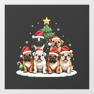 Bulldog Christmas Tree Weihnachtsmannmütze Welpe L Fensteraufkleber