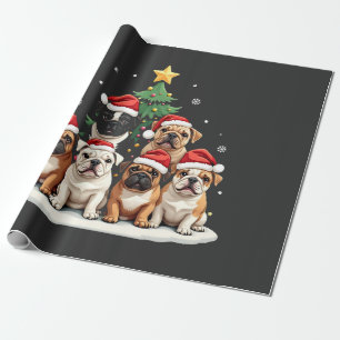Bulldog Christmas Tree Weihnachtsmannmütze Welpe L Geschenkpapier