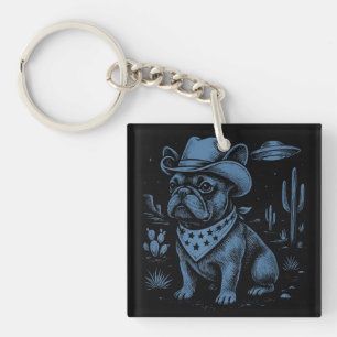 Bulldog Cowboy UFO Cowboy Dog Schlüsselanhänger