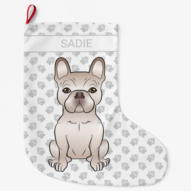 Bulldog-Creme / französisch mit Paws & Name Großer Weihnachtsstrumpf (Vorderseite)