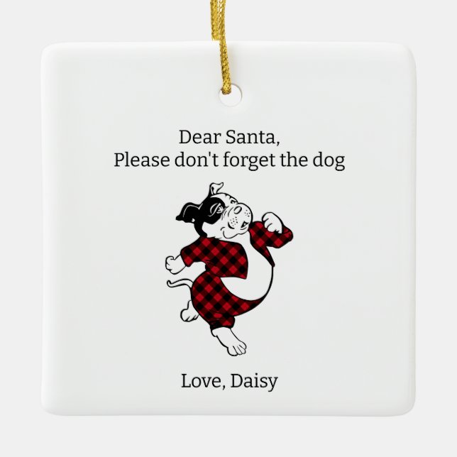 Bulldog Dear Santa Keramikornament (Vorderseite)