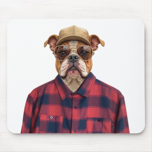 Bulldog, der ein Kariertes Shirt trägt Mousepad (Vorne)