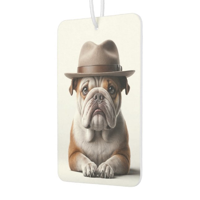 Bulldog, der eine Fedora trägt Autolufterfrischer (Links)