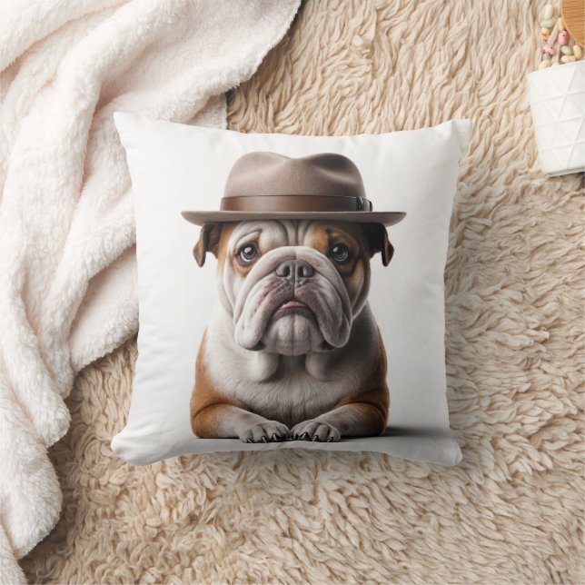 Bulldog, der eine Fedora trägt Kissen (Decke)