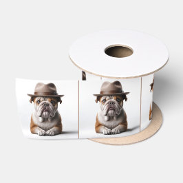 Bulldog, der eine Fedora trägt Satinband