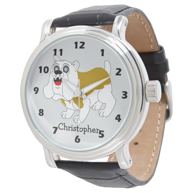 Bulldog-Design Armbanduhr (Schrägansicht)