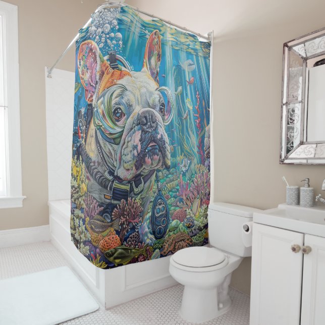 Bulldog Dog Scuba Diving Underwater Duschvorhang (Beispiel)