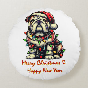 Bulldog Dog Weihnachtshut Xmas Rundes Kissen