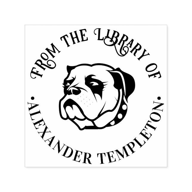 Bulldog Face #2 Library Round Book Name Permastempel (Design)