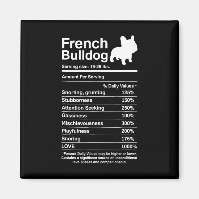 Bulldog Facts Nutrition Fun Frenchie Lover Magnet (Vorne)