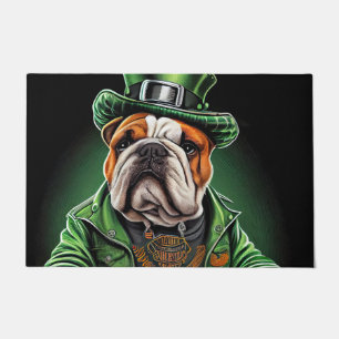 Bulldog fährt Fahrrad am St. Patrick's Day Fußmatte