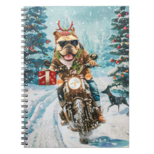 Bulldog fährt Motorrad Weihnachten Notizblock