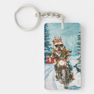 Bulldog fährt Motorrad Weihnachten Schlüsselanhänger