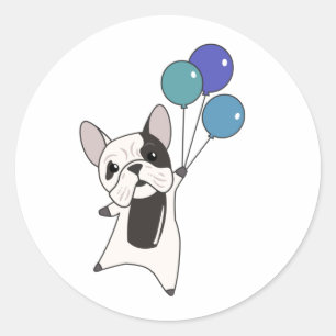 Bulldog Flies Balloons über Niedliche Tiere Hunde Runder Aufkleber
