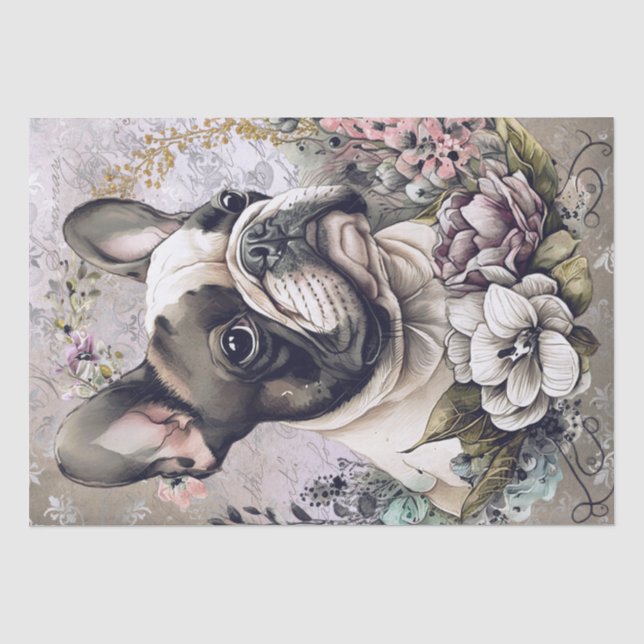 Bulldog-Floral-Hund Seidenpapier (Vorderseite)