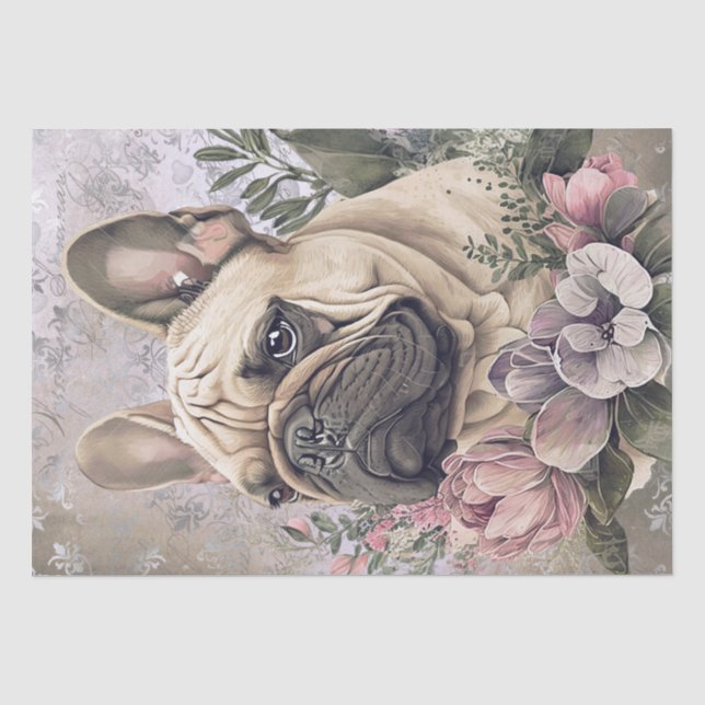 Bulldog-Floral-Hund Seidenpapier (Vorderseite)