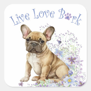 Bulldog Floral Quadratischer Aufkleber