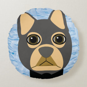 Bulldog, Frenchie Brown und Grau Rundes Kissen