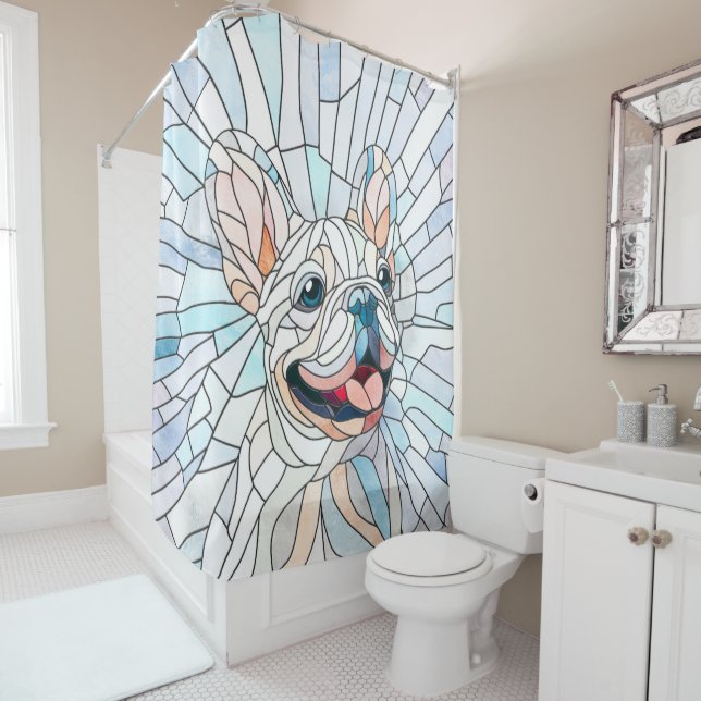Bulldog - Frenchie - Pastellmosaik Duschvorhang (Beispiel)