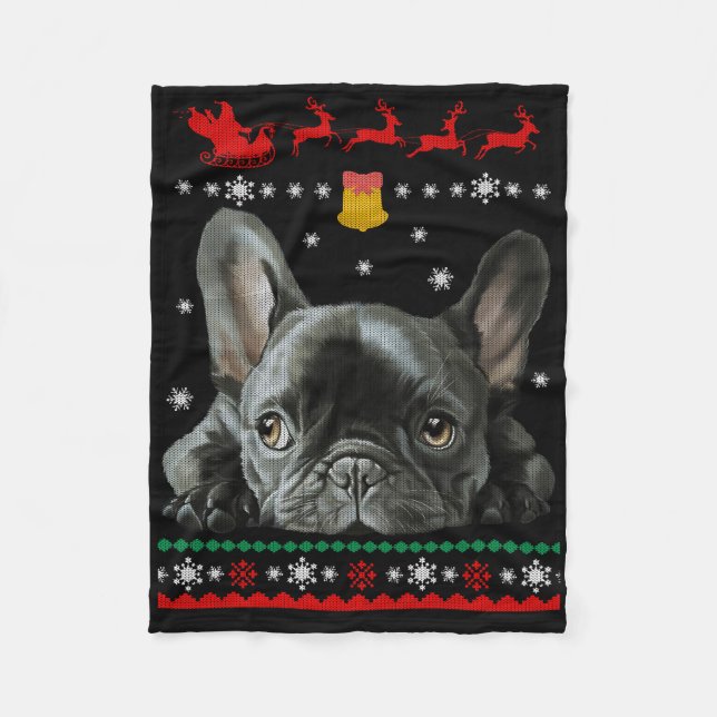 Bulldog| Frohe Weihnachten mit Französin Fleecedecke (Vorderseite)