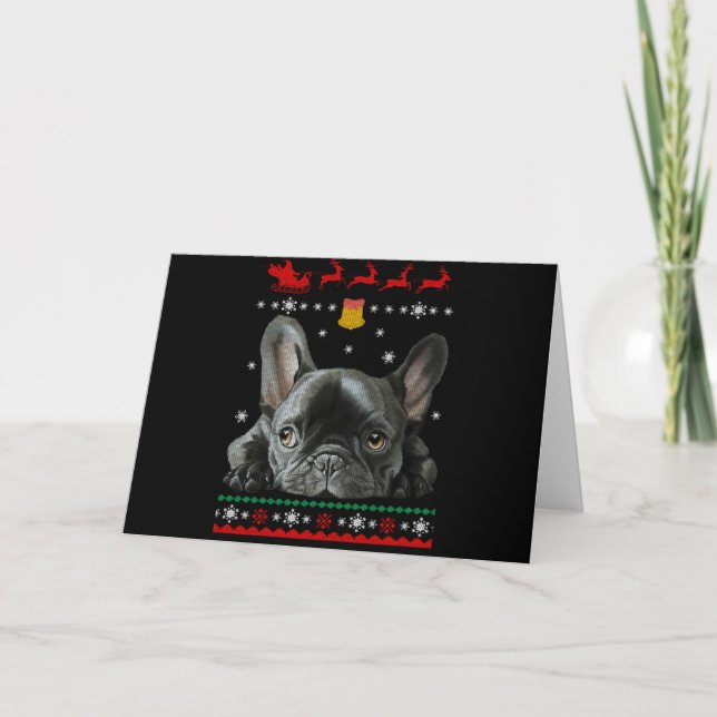 Bulldog| Frohe Weihnachten mit Französin Karte (Vorderseite)