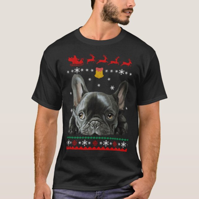 Bulldog| Frohe Weihnachten mit Französin T-Shirt (Vorderseite)