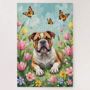 Bulldog Frühling Garten Süße Florale Hund