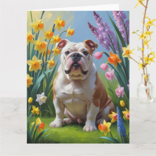 Bulldog Frühlingsblumenmalerei Karte