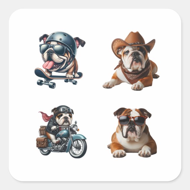 Bulldog Funny 4 Pack Stickers (Vorderseite)