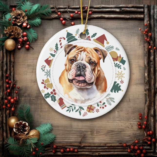 Bulldog Gerahmt in Weihnachtsbildern Keramik Ornament (Von Creator hochgeladen)