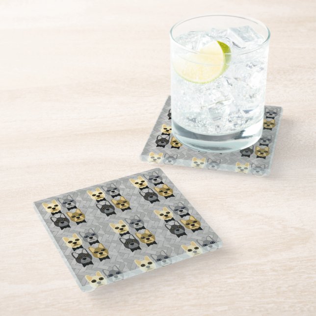 Bulldog, Gray Herringbone, Glasuntersetzer (Schrägansicht)