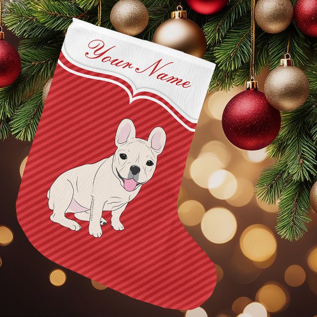 Bulldog Großer Weihnachtsstrumpf (Red Striped French Bulldog Personalized Christmas Stocking)