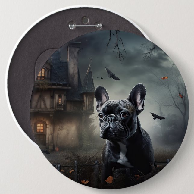 Bulldog Halloween Beängstigend Button (Vorne & Hinten)