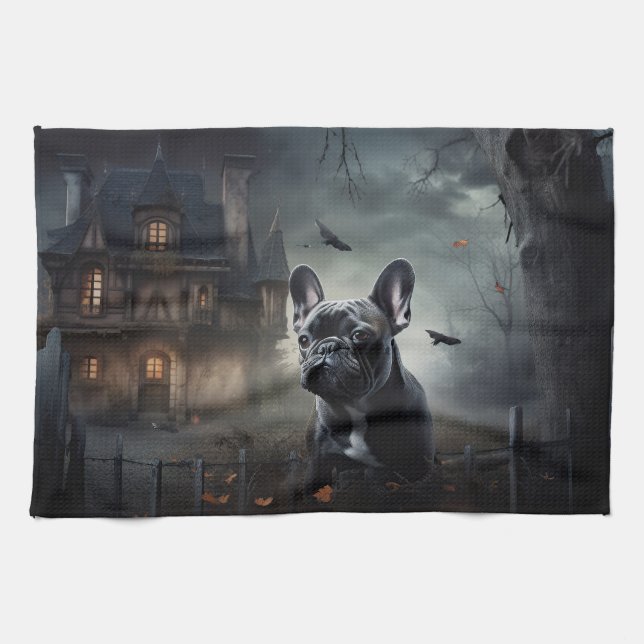 Bulldog Halloween Beängstigend Geschirrtuch (Horizontal)